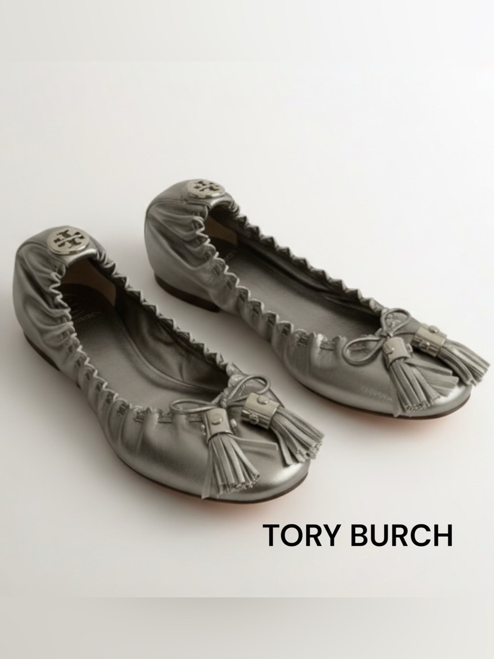 TORY BURCH PEWTER METALLIC MESTICO REESE NEW BOX SHOES LEATHER LOGO 6